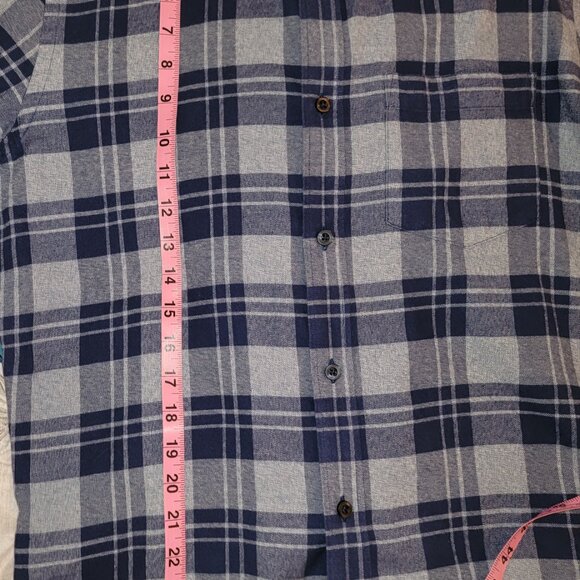 Nordstrom Men's Shop Slim Fit Flannel Long Sleeve Shirt Medium Blue / Grey Plaid - Picture 10 of 15